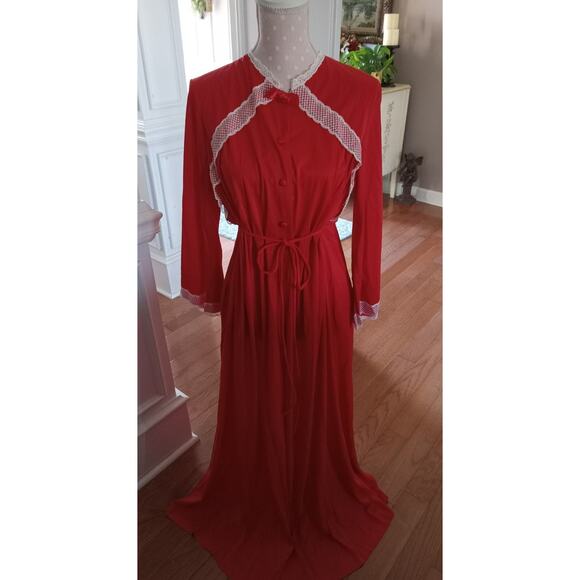 Vtg Vanity Fair Robe Red Nylon Dressing Gown Hollywood Glam Women’s 36 New - Picture 1 of 14